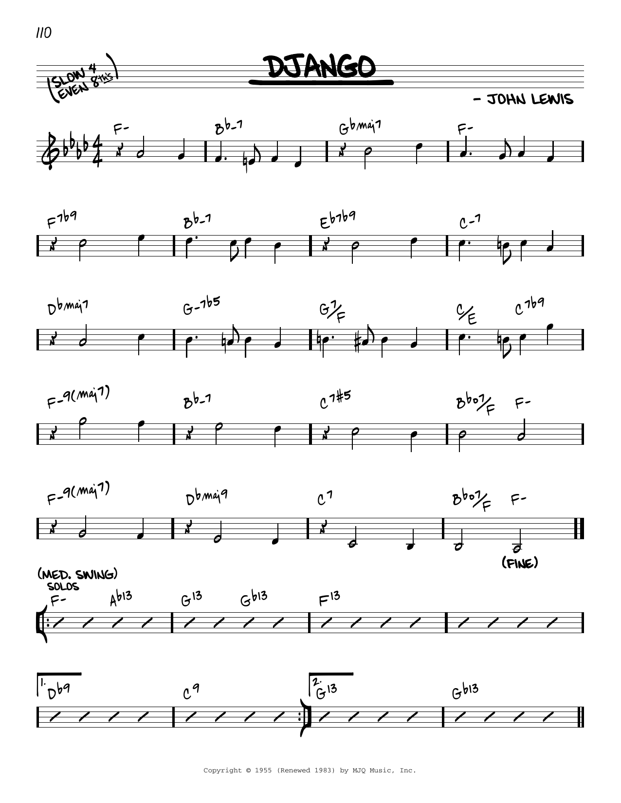 John Lewis Django [Reharmonized version] (arr. Jack Grassel) sheet music notes and chords arranged for Real Book – Melody & Chords