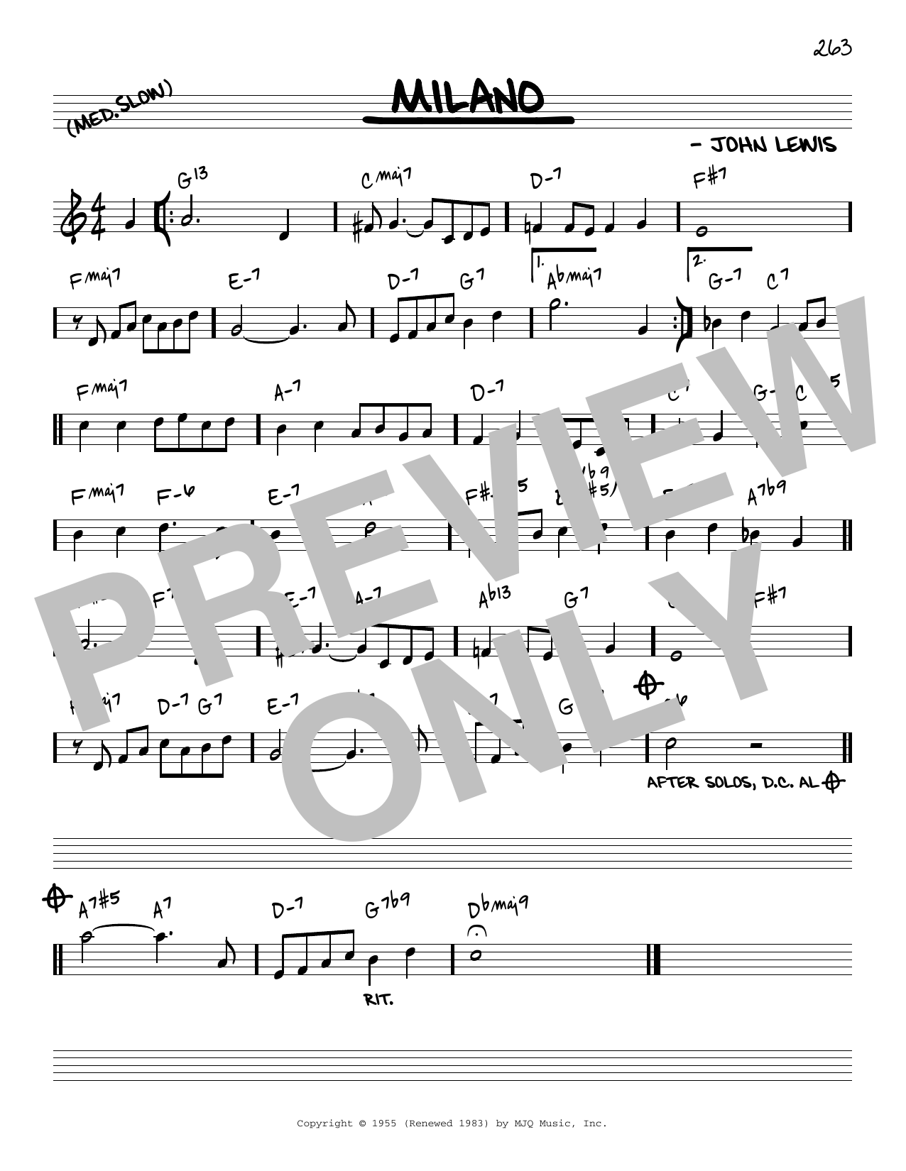 John Lewis Milano [Reharmonized version] (arr. Jack Grassel) sheet music notes and chords arranged for Real Book – Melody & Chords