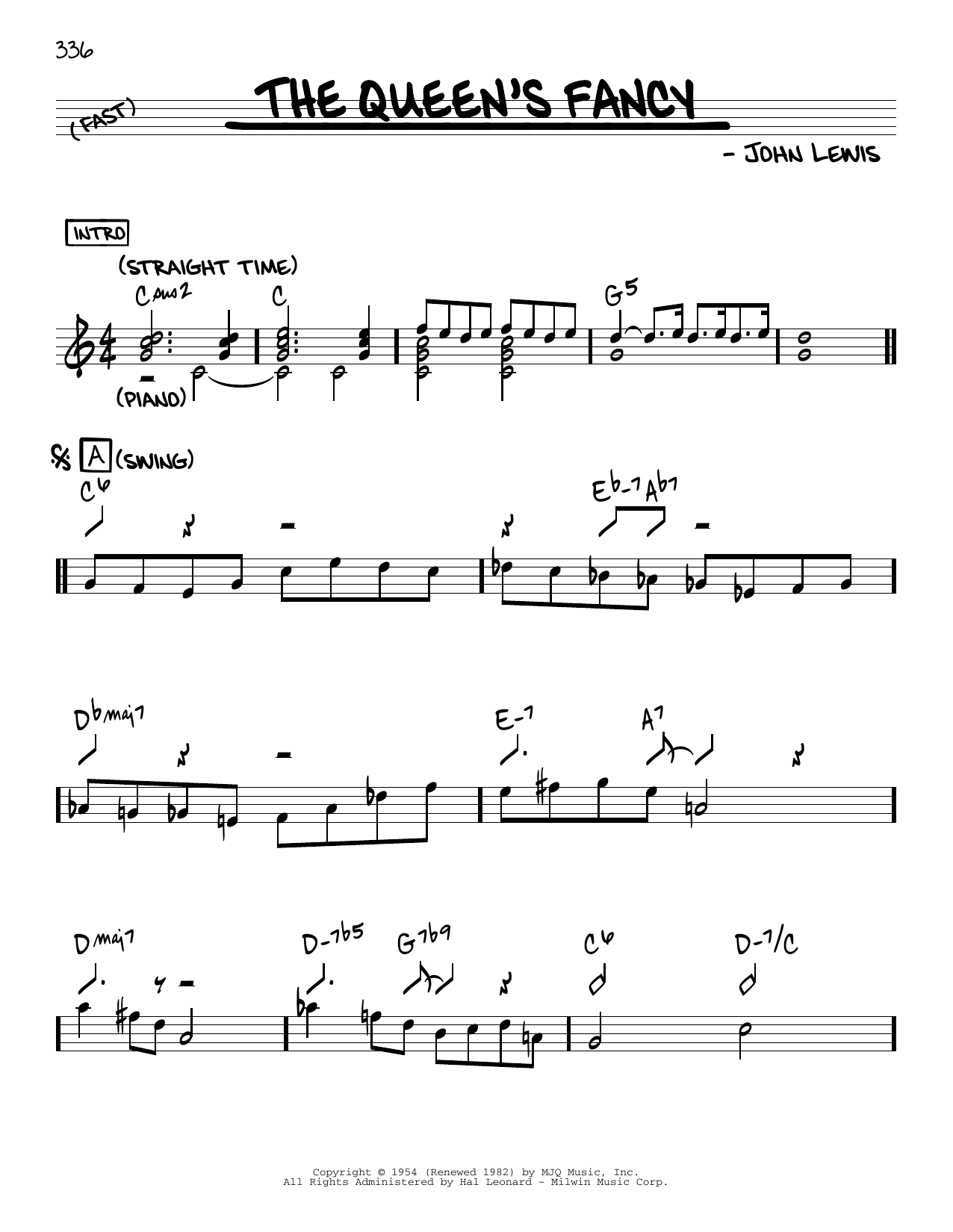 John Lewis The Queen's Fancy sheet music notes and chords arranged for Real Book – Melody & Chords