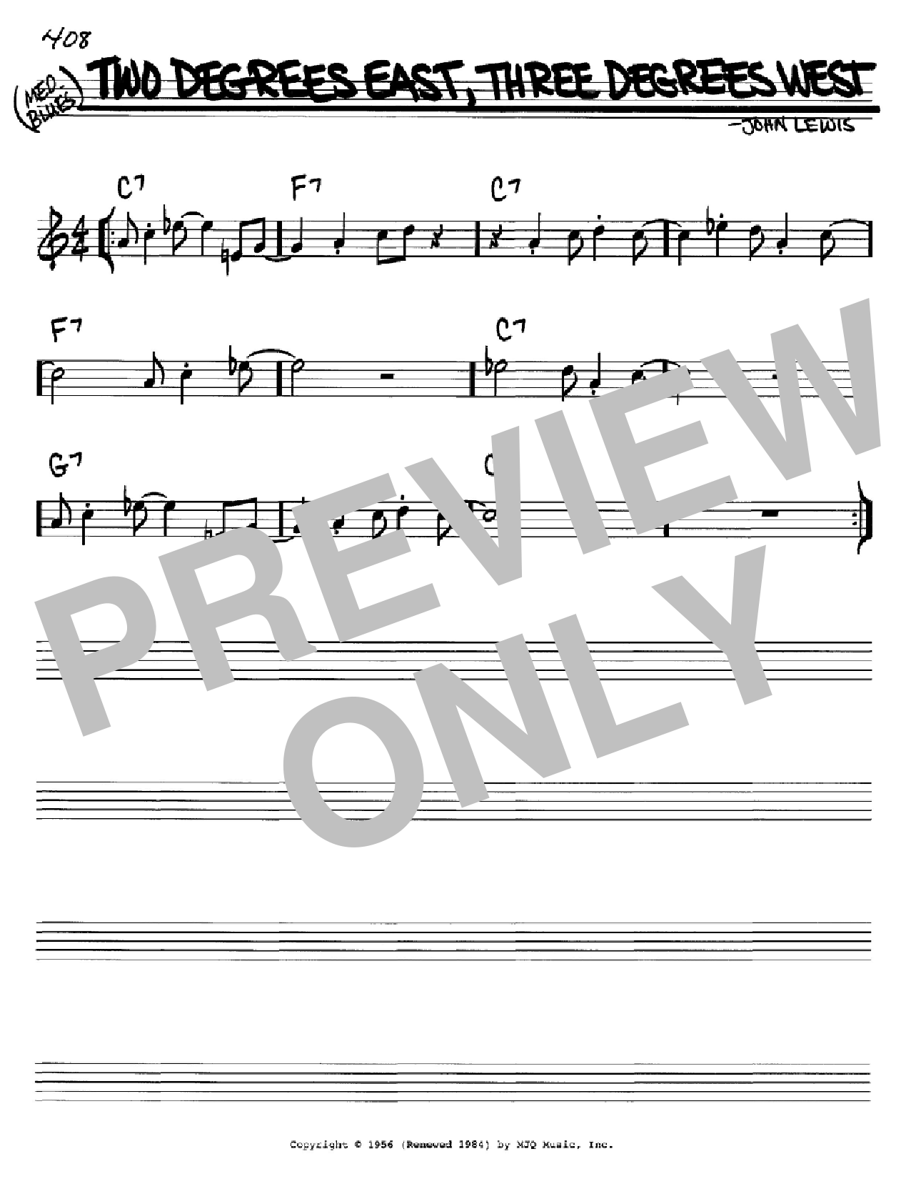John Lewis Two Degrees East, Three Degrees West sheet music notes and chords arranged for Real Book – Melody & Chords – C Instruments