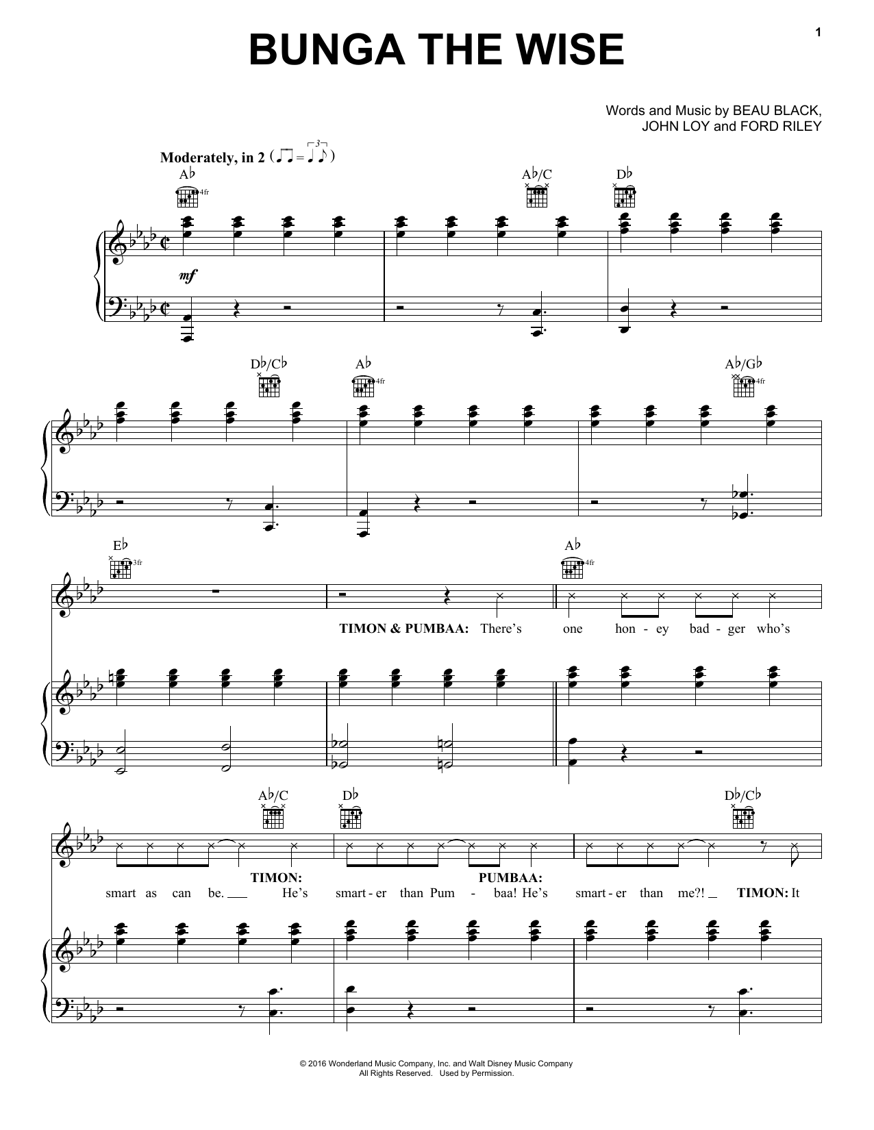 John Loy Bunga The Wise sheet music notes and chords arranged for Piano, Vocal & Guitar Chords (Right-Hand Melody)
