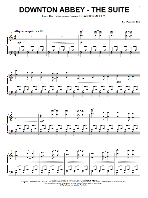 John Lunn Downton Abbey - The Suite sheet music notes and chords arranged for Piano Solo