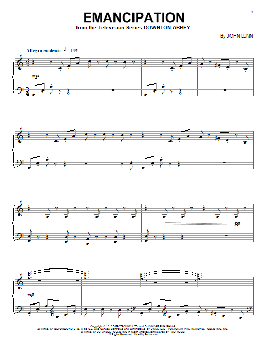 John Lunn Emancipation sheet music notes and chords arranged for Easy Piano