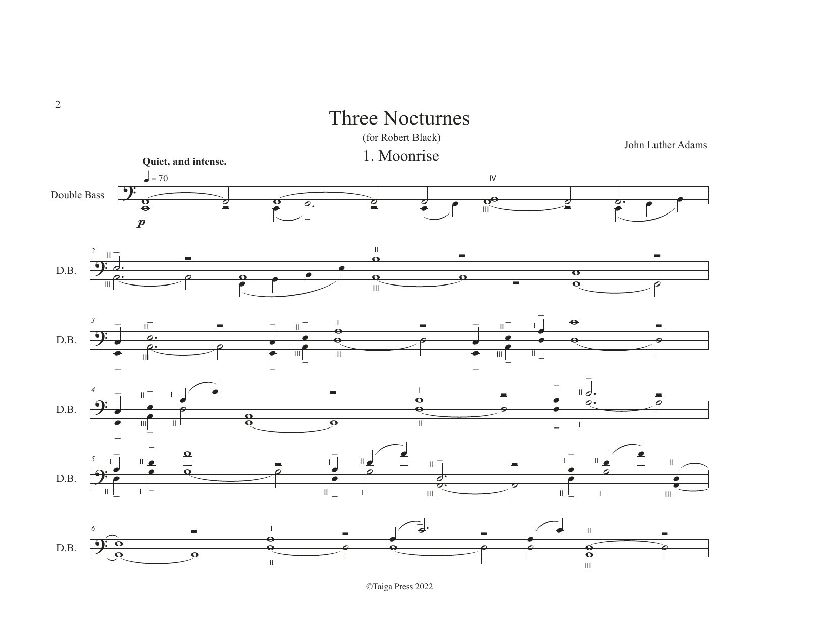 John Luther Adams Three Nocturnes sheet music notes and chords arranged for String Bass Solo