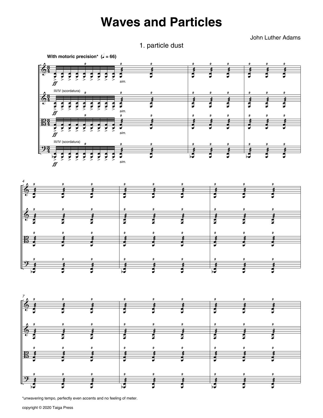 John Luther Adams Waves And Particles sheet music notes and chords arranged for String Quartet