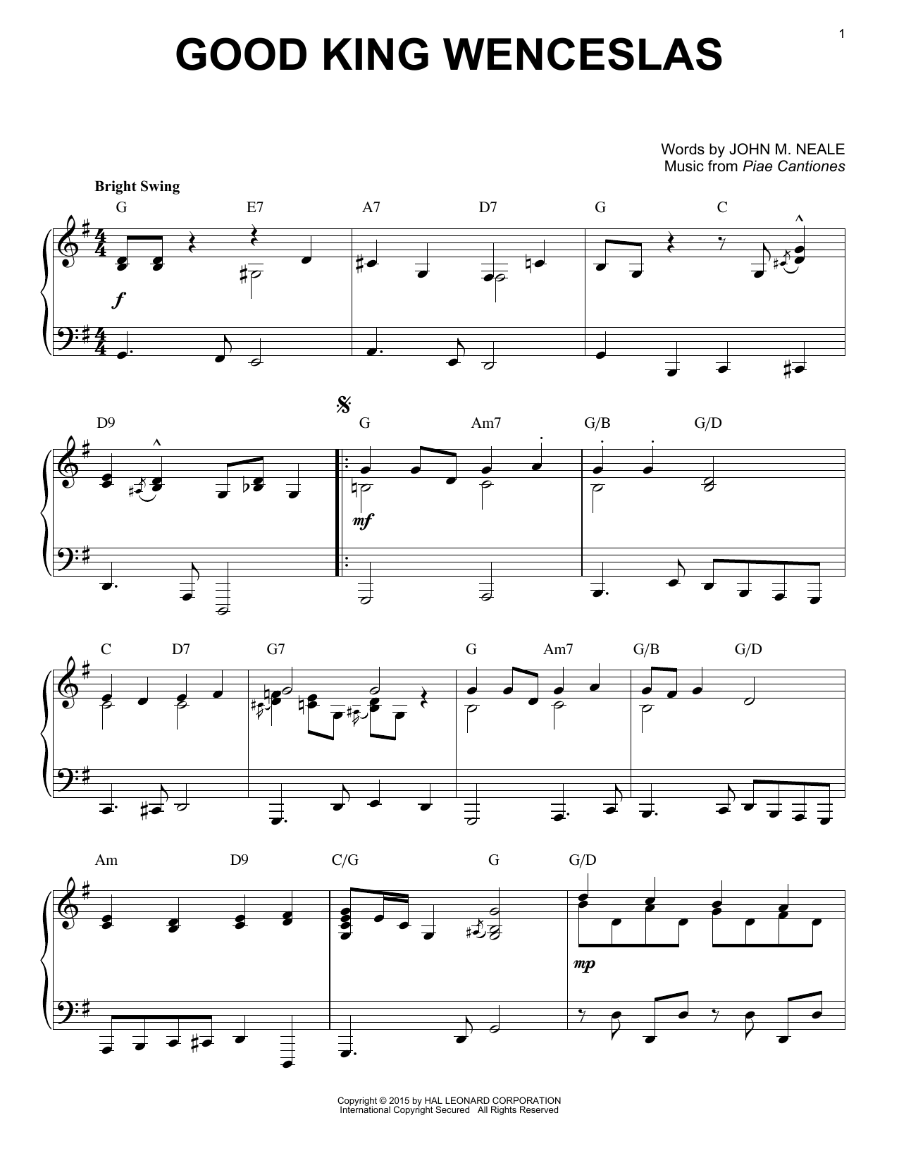 John M. Neale Good King Wenceslas [Jazz version] (arr. Brent Edstrom) sheet music notes and chords arranged for Piano Solo