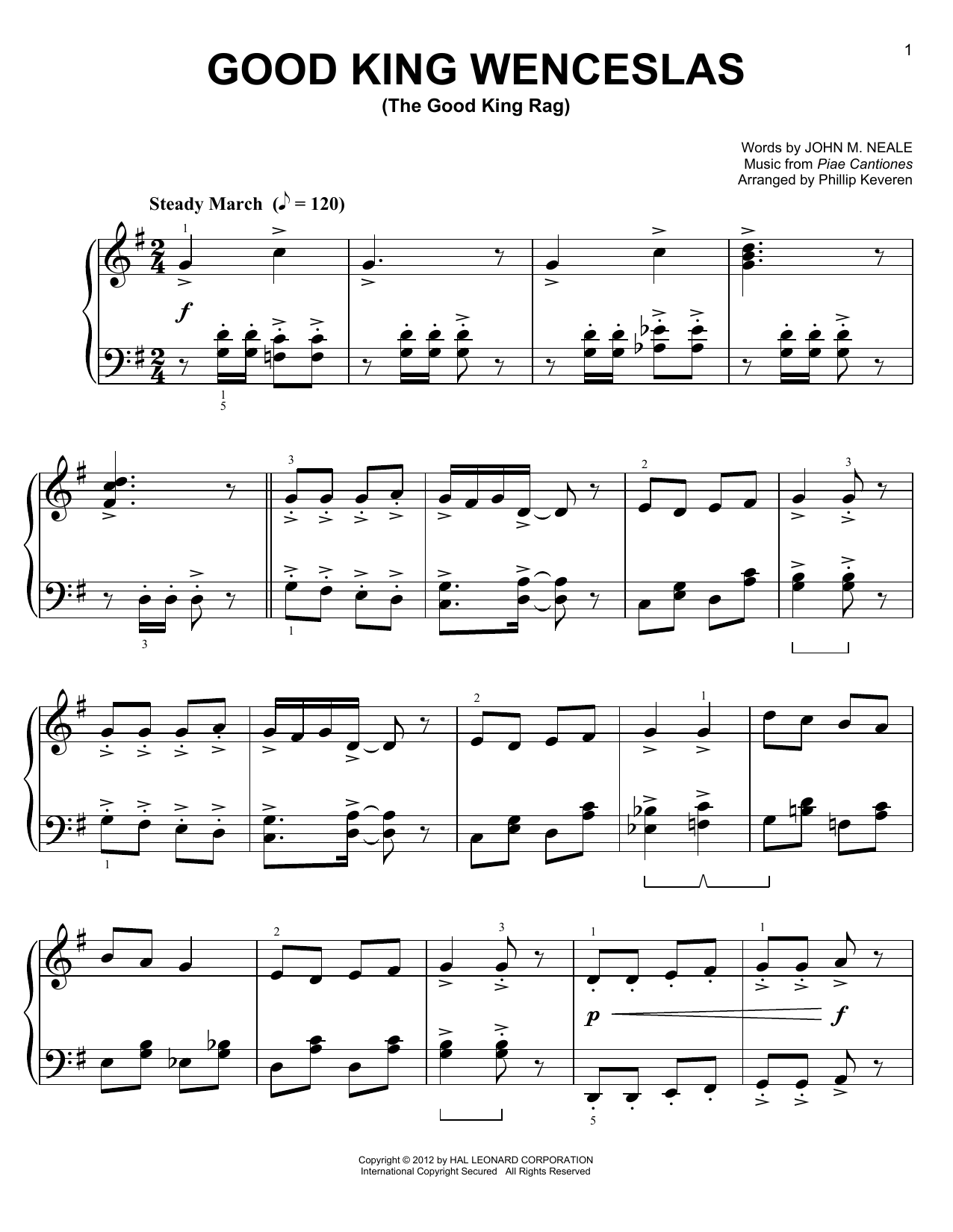 John M. Neale Good King Wenceslas (The Good King Rag) [Ragtime version] (arr. Phillip Keveren) sheet music notes and chords arranged for Easy Piano