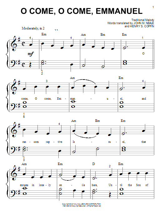 John M. Neale O Come, O Come Immanuel (arr. Phillip Keveren) sheet music notes and chords arranged for Big Note Piano