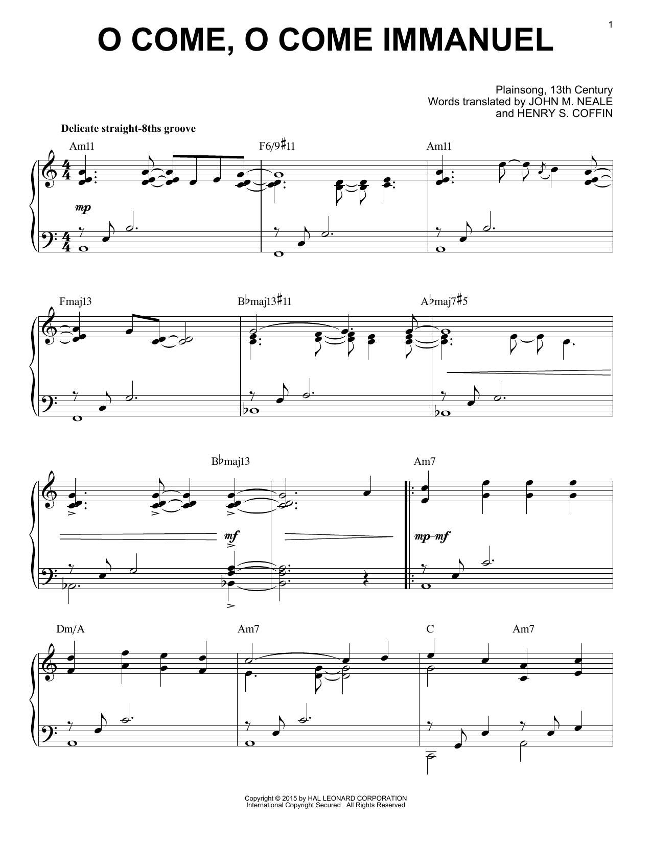 John M. Neale (v. 1,2) O Come, O Come Immanuel [Jazz version] (arr. Brent Edstrom) sheet music notes and chords arranged for Piano Solo