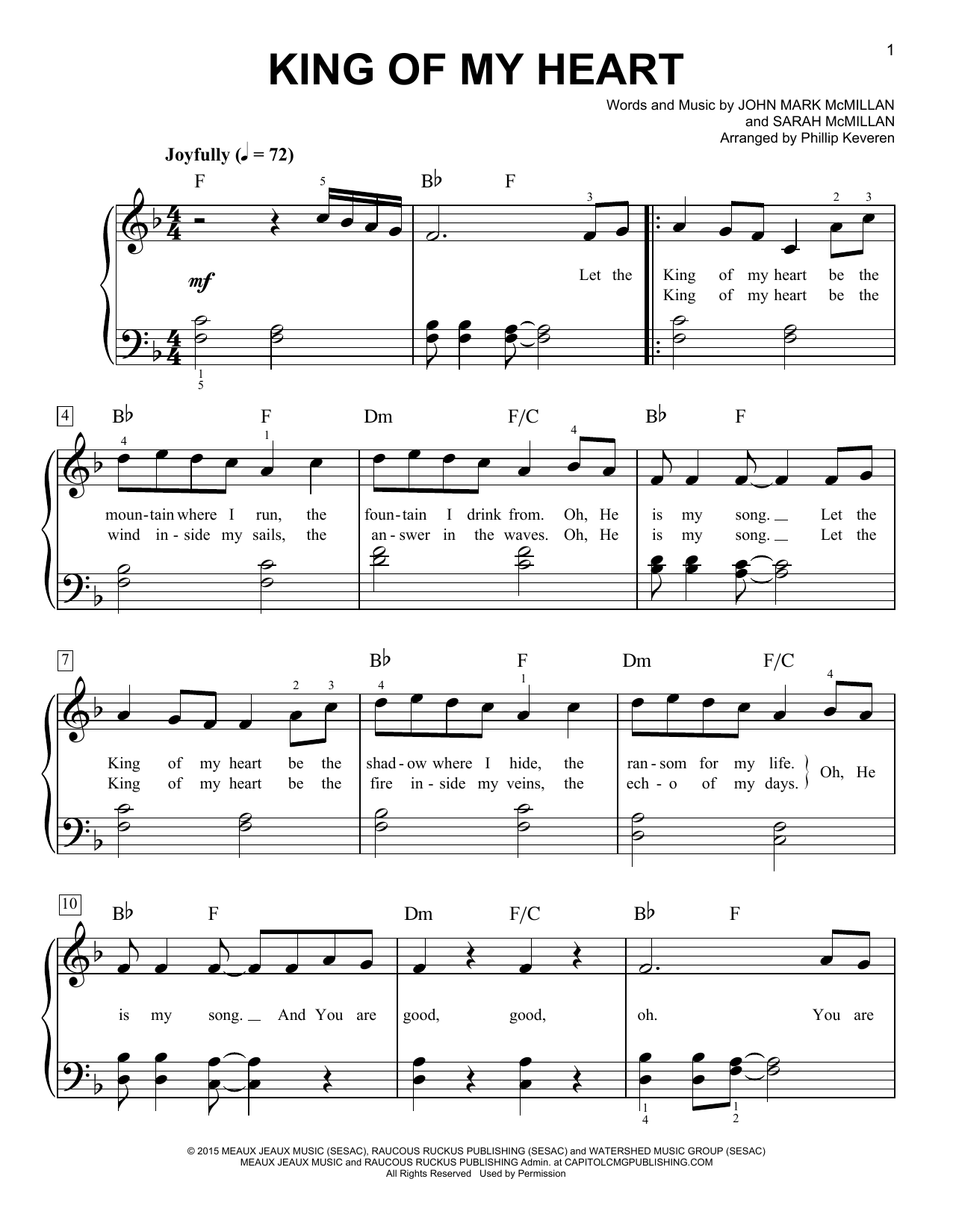John Mark & Sarah McMillan King Of My Heart (arr. Phillip Keveren) sheet music notes and chords arranged for Easy Piano