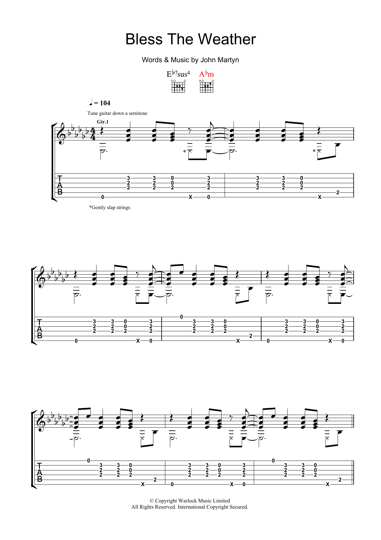 John Martyn Bless The Weather sheet music notes and chords arranged for Guitar Chords/Lyrics