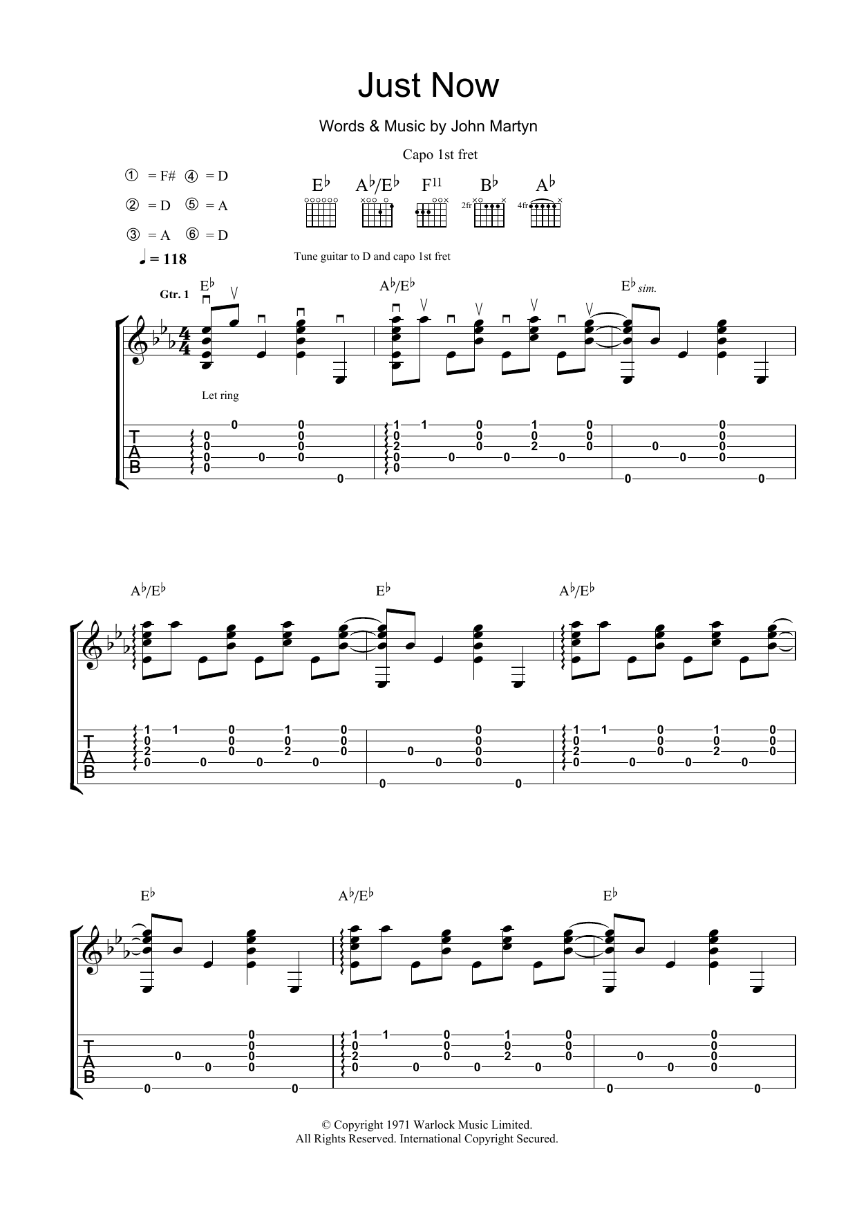 John Martyn Just Now sheet music notes and chords arranged for Guitar Tab
