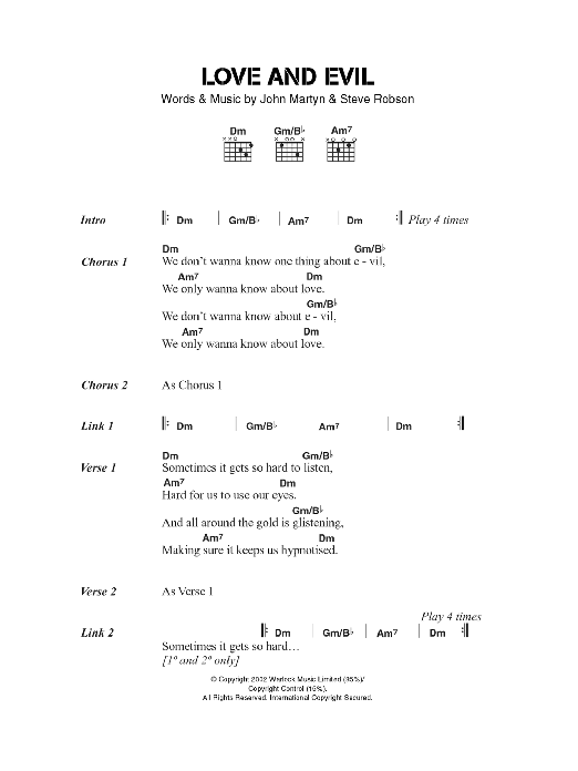 John Martyn Love And Evil sheet music notes and chords arranged for Guitar Chords/Lyrics