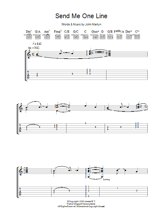 John Martyn Send Me One Line sheet music notes and chords arranged for Guitar Tab