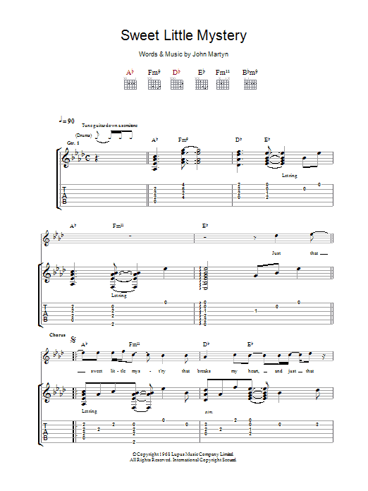 John Martyn Sweet Little Mystery sheet music notes and chords arranged for Guitar Tab