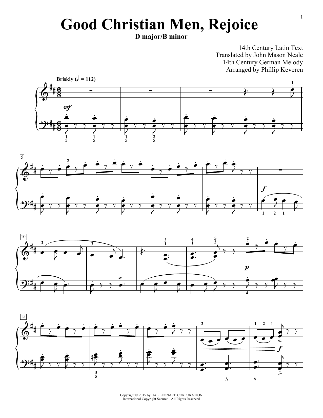 John Mason Neale Good Christian Men, Rejoice (arr. Phillip Keveren) sheet music notes and chords arranged for Piano Solo