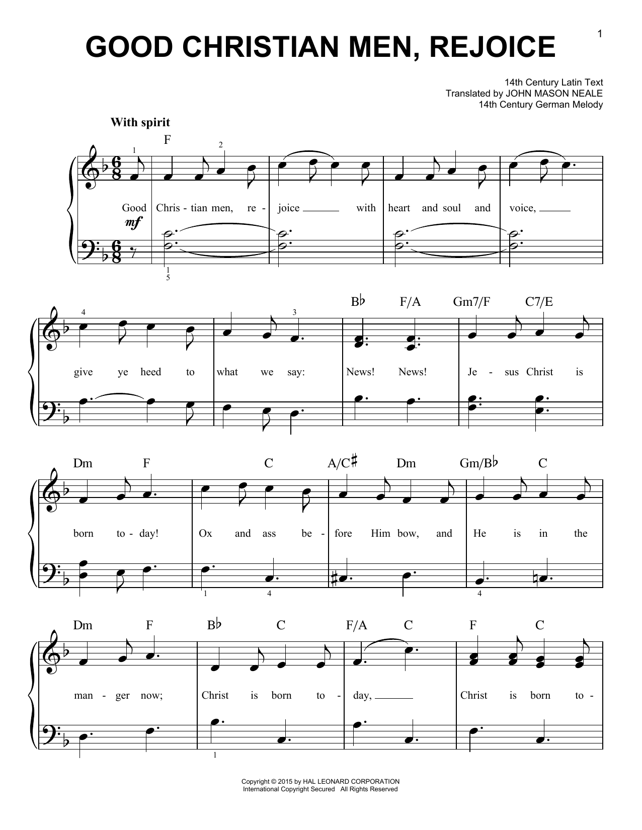 John Mason Neale Good Christian Men, Rejoice sheet music notes and chords arranged for Very Easy Piano