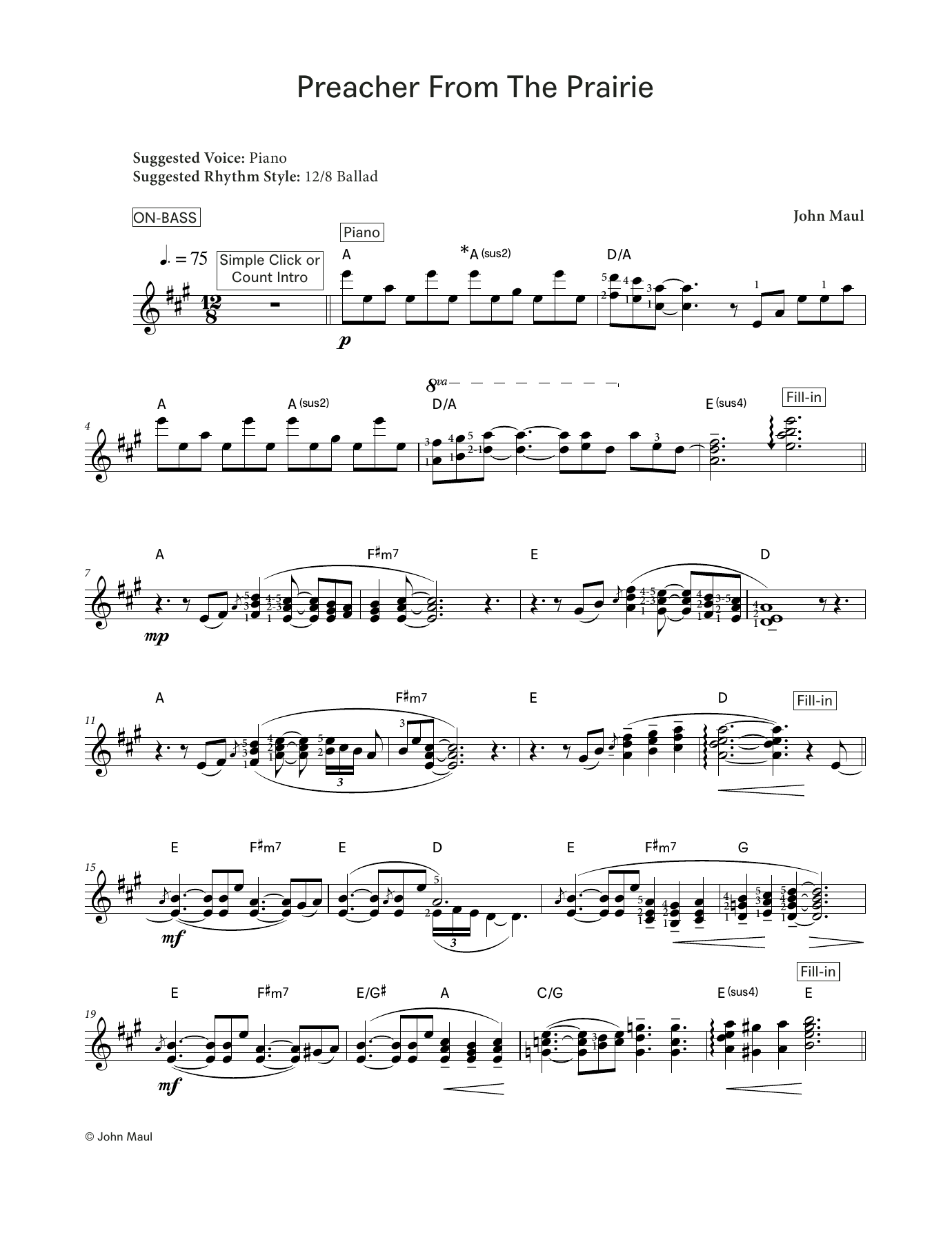 John Maul Preacher from the Prairie (LCME Electronic Keyboard Grade 7 List A) sheet music notes and chords arranged for Piano Solo