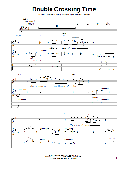 John Mayall's Bluesbreakers Double Crossing Time sheet music notes and chords arranged for Guitar Tab (Single Guitar)