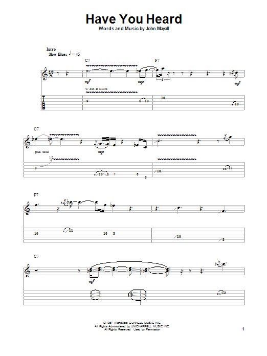 John Mayall's Bluesbreakers Have You Heard sheet music notes and chords arranged for Guitar Tab (Single Guitar)