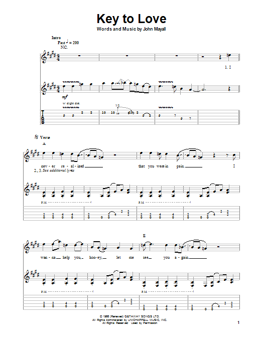 John Mayall's Bluesbreakers Key To Love sheet music notes and chords arranged for Guitar Tab (Single Guitar)