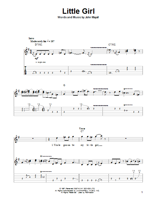 John Mayall's Bluesbreakers Little Girl sheet music notes and chords arranged for Guitar Tab (Single Guitar)