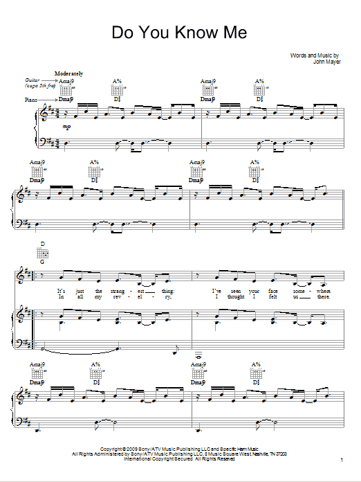 John Mayer Do You Know Me sheet music notes and chords arranged for Easy Guitar