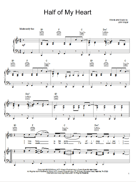 John Mayer featuring Taylor Swift Half Of My Heart sheet music notes and chords arranged for Guitar Tab (Single Guitar)