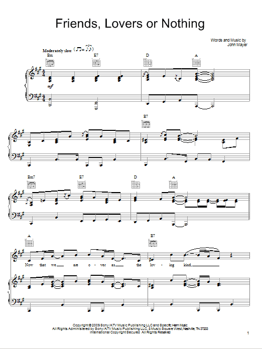 John Mayer Friends, Lovers Or Nothing sheet music notes and chords arranged for Easy Guitar