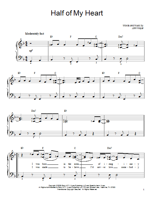 John Mayer Half Of My Heart (feat. Taylor Swift) sheet music notes and chords arranged for Guitar Lead Sheet