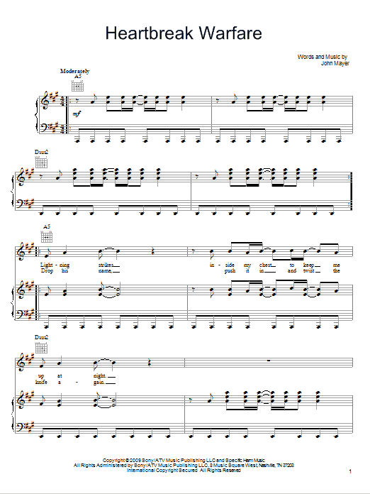 John Mayer Heartbreak Warfare sheet music notes and chords arranged for Easy Guitar