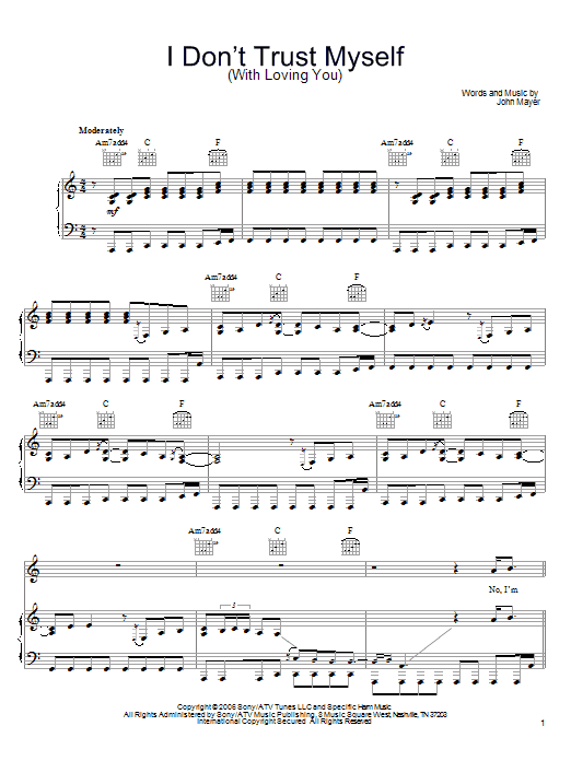 John Mayer I Don't Trust Myself (With Loving You) sheet music notes and chords arranged for Guitar Tab