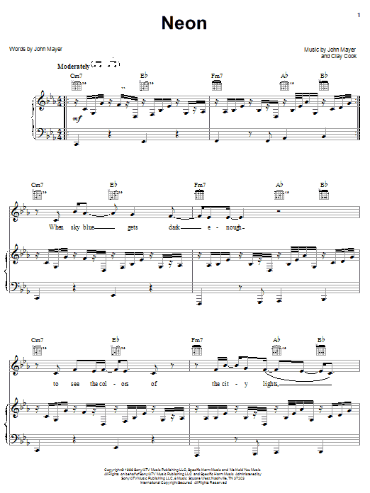 John Mayer Neon sheet music notes and chords arranged for Guitar Chords/Lyrics