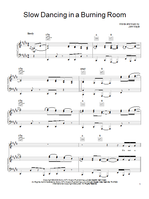 John Mayer Slow Dancing In A Burning Room sheet music notes and chords arranged for Guitar Tab (Single Guitar)