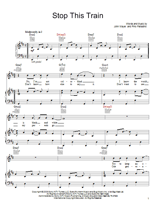John Mayer Stop This Train sheet music notes and chords arranged for Guitar Chords/Lyrics