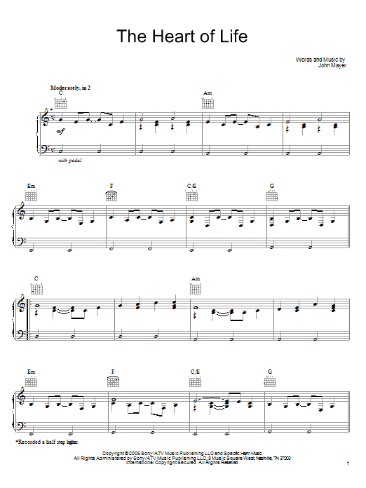 John Mayer The Heart Of Life sheet music notes and chords arranged for Guitar Chords/Lyrics