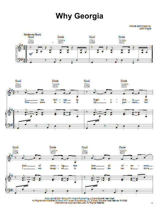 John Mayer Why Georgia sheet music notes and chords arranged for Easy Guitar