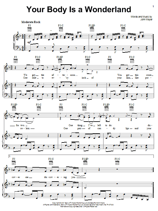 John Mayer Your Body Is A Wonderland sheet music notes and chords arranged for Ukulele Chords/Lyrics