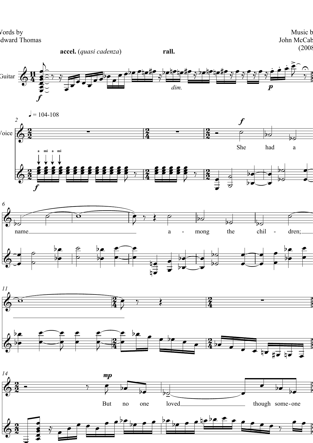 John McCabe A Cat (for mezzo-soprano & guitar) sheet music notes and chords arranged for Piano & Vocal