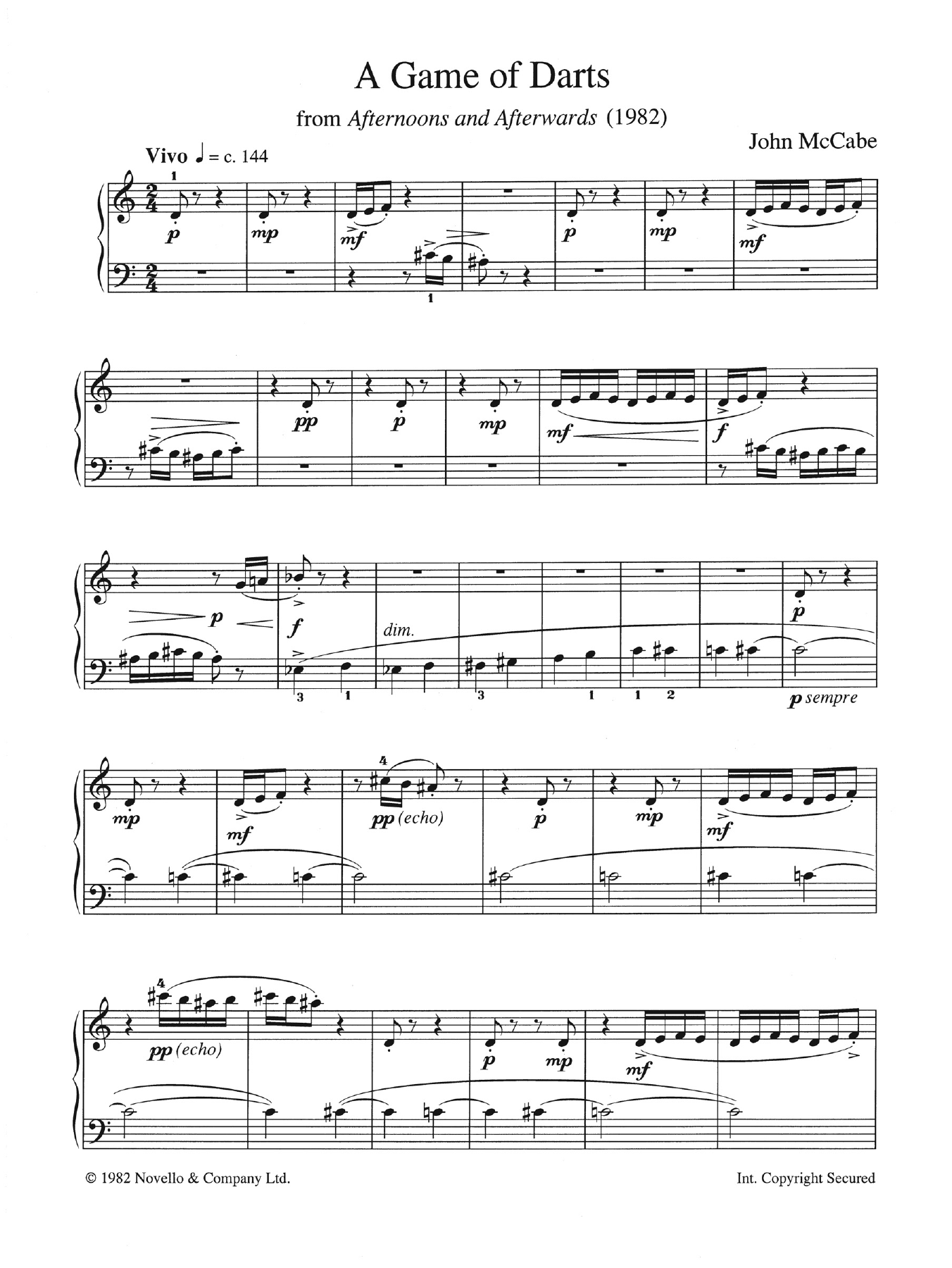 John McCabe A Game Of Darts (from Afternoons and Afterwards) sheet music notes and chords arranged for Piano Solo