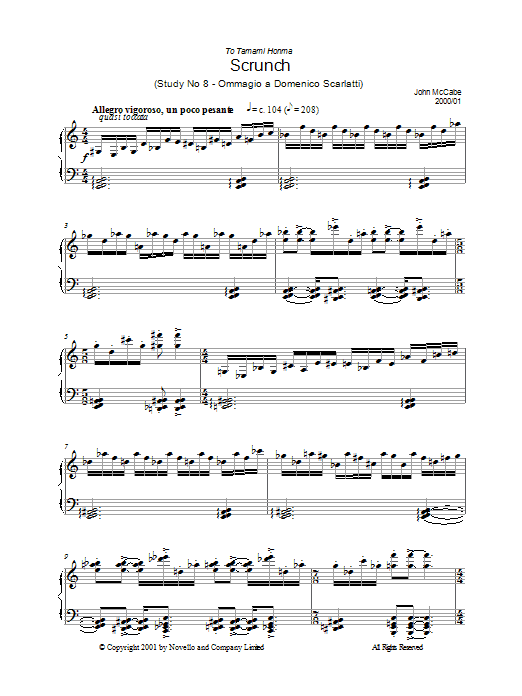 John McCabe Scrunch (Study No 8 - Ommagio A Domenico Scarlatti) sheet music notes and chords arranged for Piano Solo