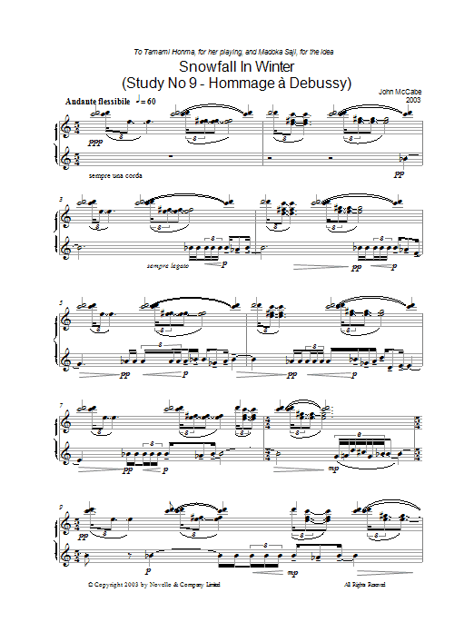 John McCabe Snowfall In Winter (Study No 9 - Hommage À Debussy) sheet music notes and chords arranged for Piano Solo