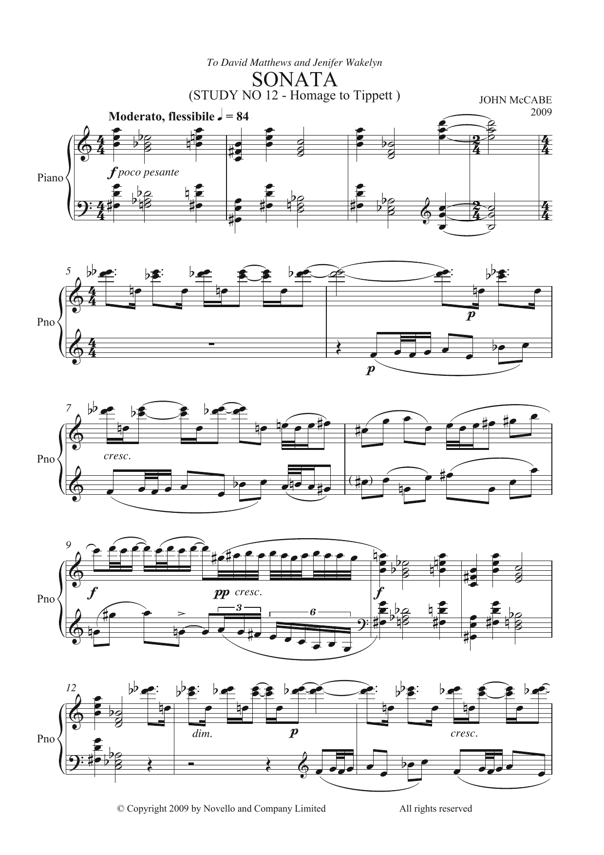 John McCabe Sonata (Study No. 12) sheet music notes and chords arranged for Piano Solo