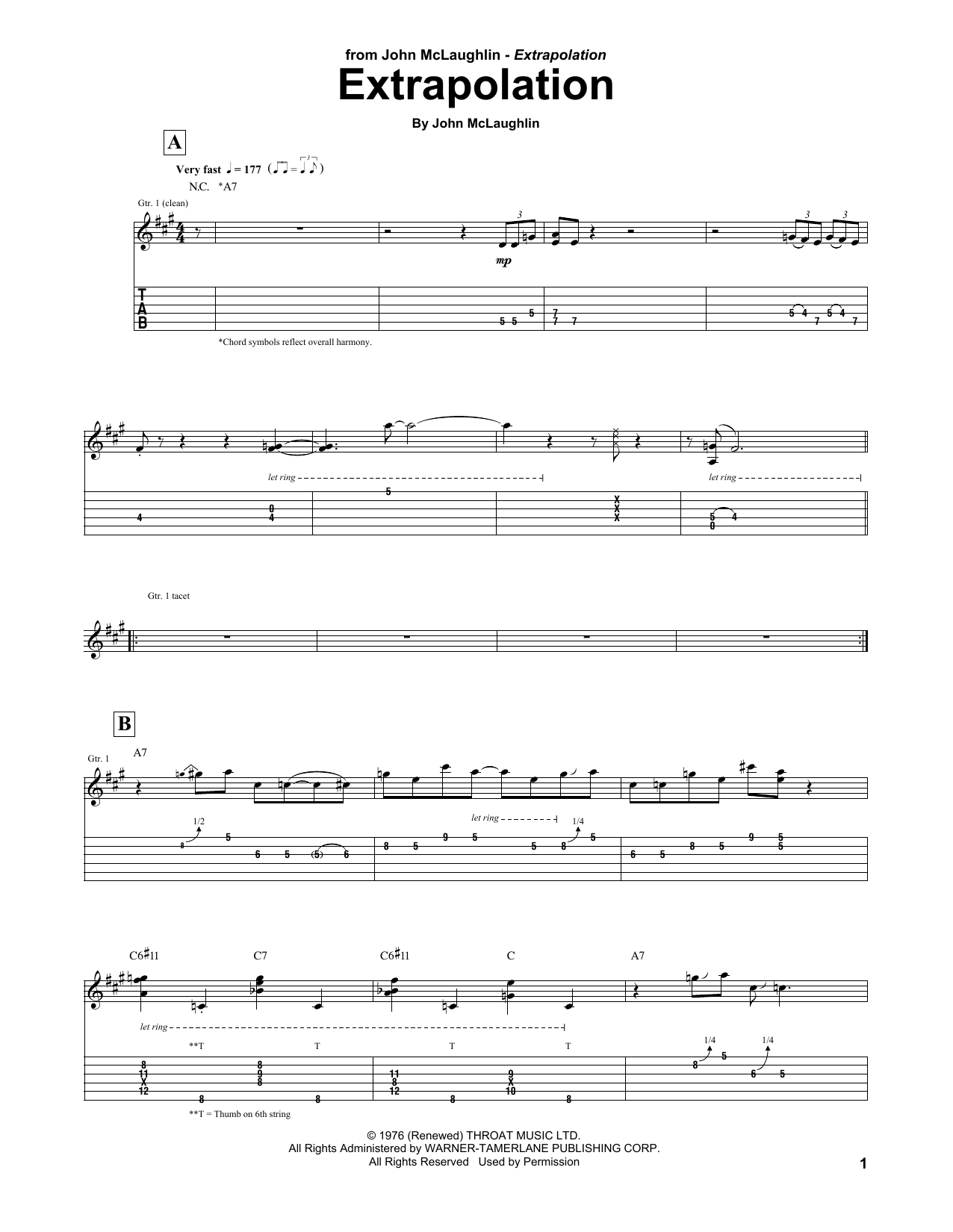 John McLaughlin Extrapolation sheet music notes and chords arranged for Guitar Tab