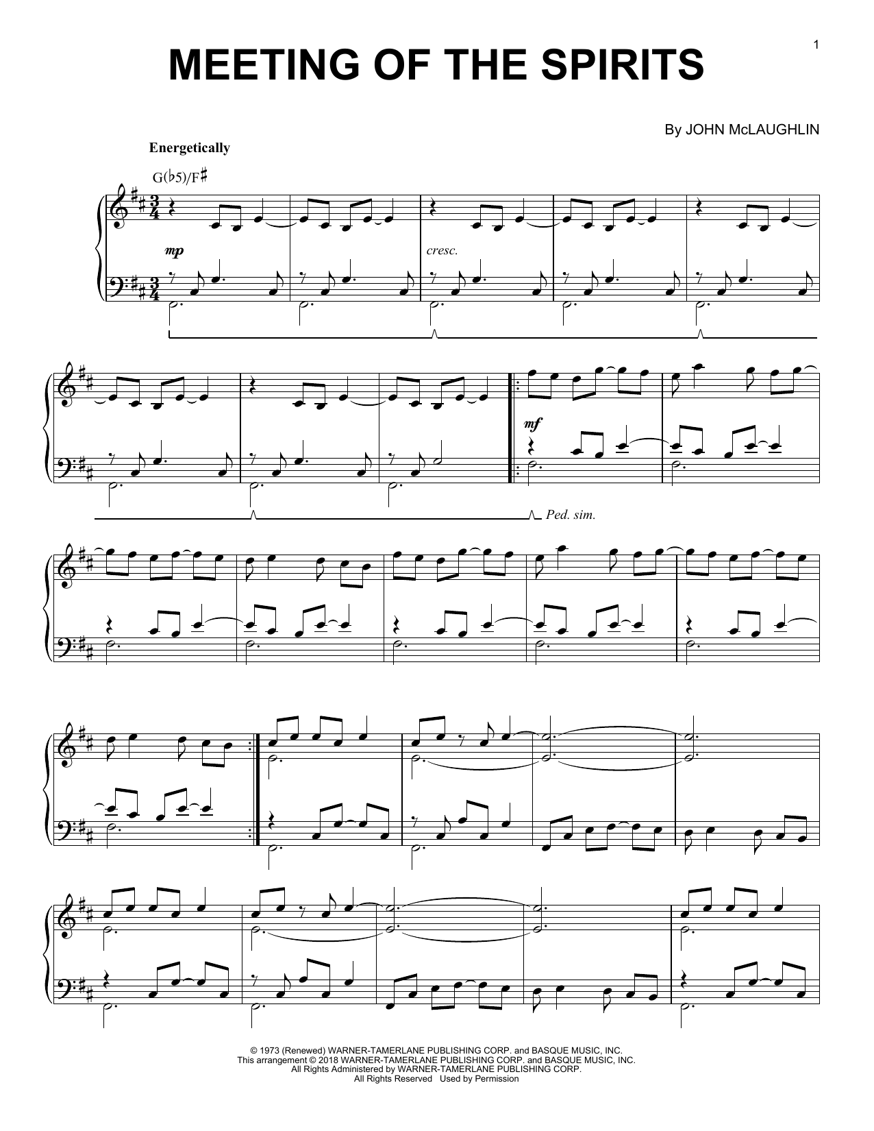 John McLaughlin Meeting Of The Spirits sheet music notes and chords arranged for Piano Solo