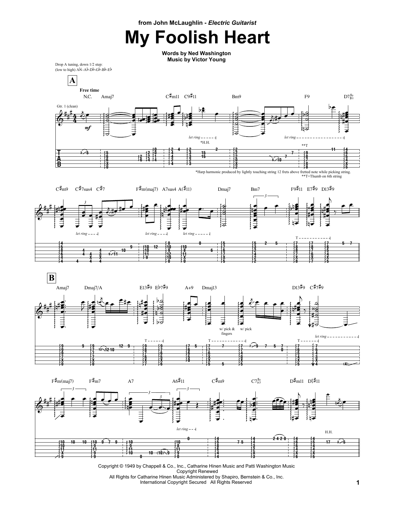 John McLaughlin My Foolish Heart sheet music notes and chords arranged for Guitar Tab
