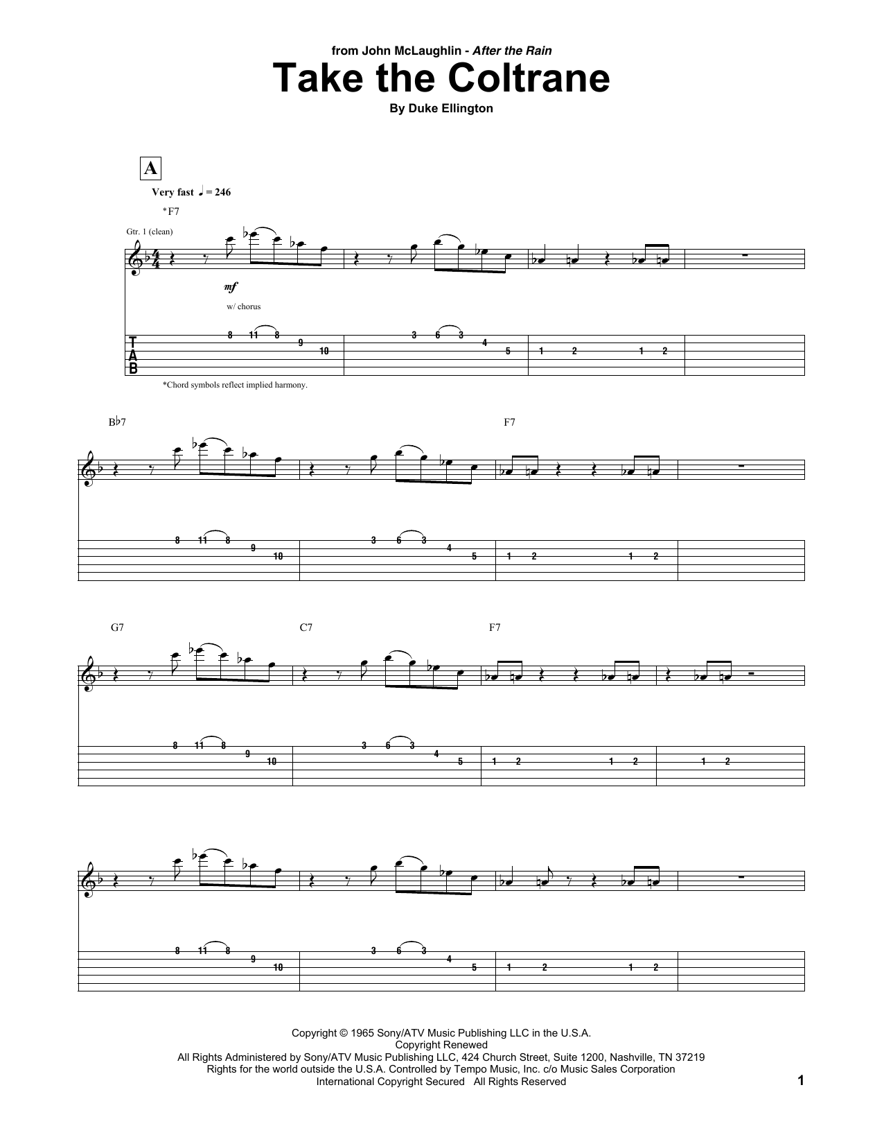 John McLaughlin Take The Coltrane sheet music notes and chords arranged for Guitar Tab
