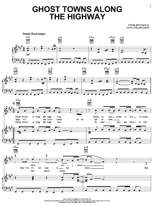 John Mellencamp Ghost Towns Along The Highway sheet music notes and chords arranged for Piano, Vocal & Guitar Chords (Right-Hand Melody)