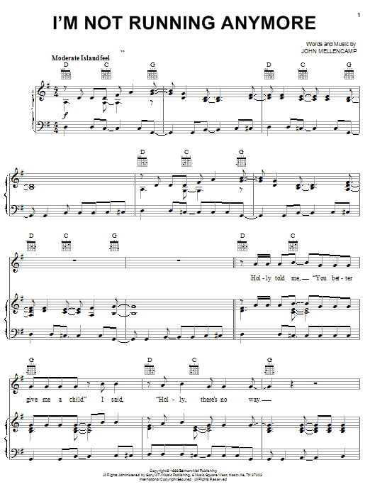 John Mellencamp I'm Not Running Anymore sheet music notes and chords arranged for Piano, Vocal & Guitar Chords (Right-Hand Melody)