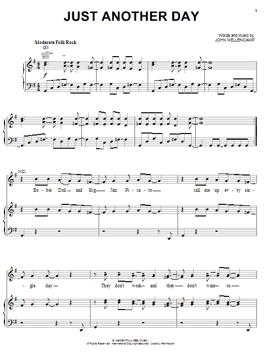John Mellencamp Just Another Day sheet music notes and chords arranged for Piano, Vocal & Guitar Chords (Right-Hand Melody)